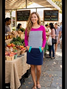 NWT Tracy Negoshian Bella Colorblock Dress, Med